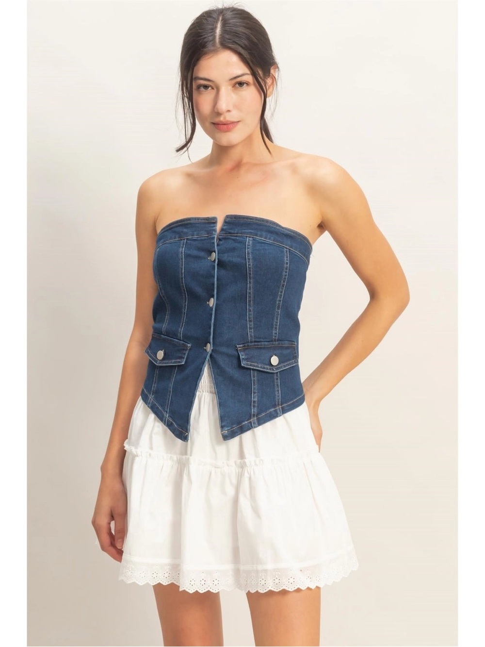 HYFVE Dark Blue Strapless Denim Corset Tank
